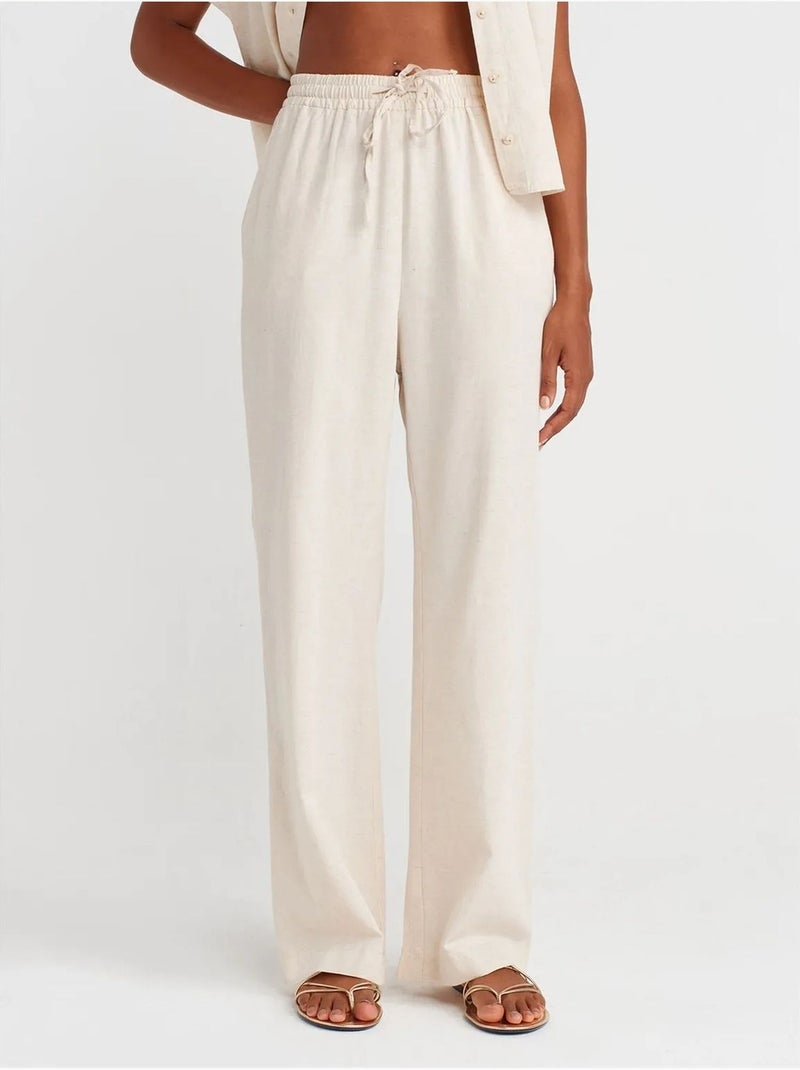 Pantalones de pernera ancha con cintura de cordón ajustable dilvin Beige natural - Kiabi