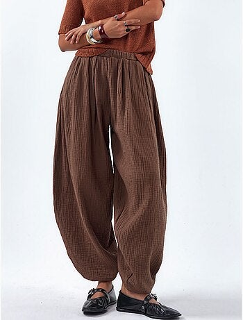 Pantalones de pernera ancha con cintura elástica busem