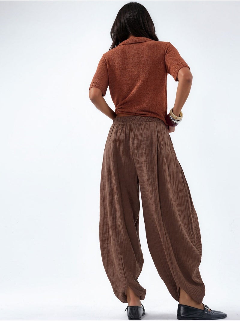Pantalones de pernera ancha con cintura elástica busem Marrón claro - Kiabi