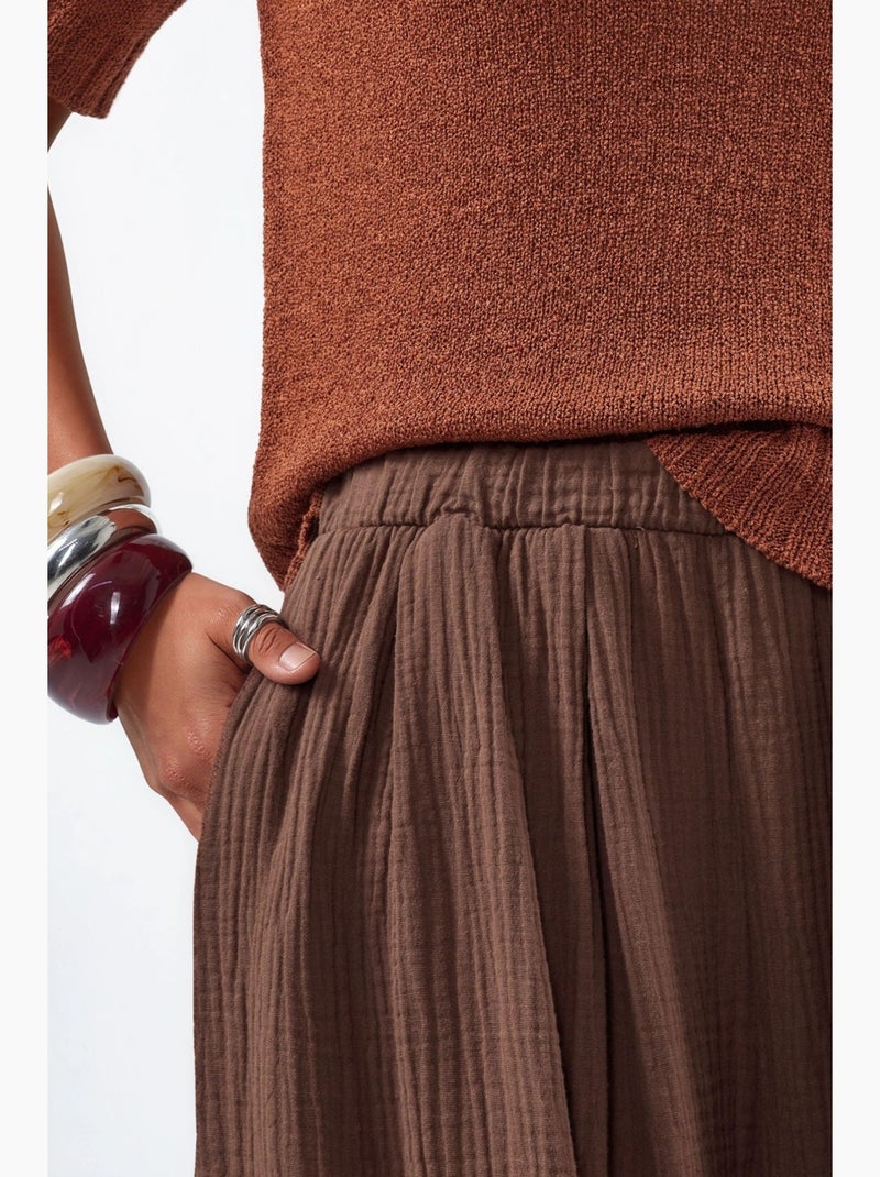 Pantalones de pernera ancha con cintura elástica busem Marrón claro - Kiabi