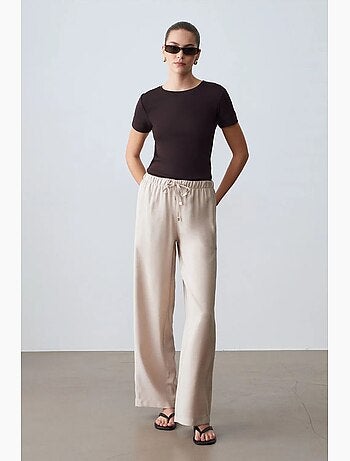 Pantalones de pernera ancha con cintura elástica y cordón ajustable dilvin