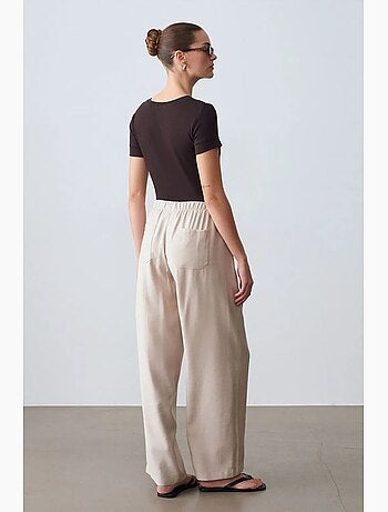 Pantalones de pernera ancha con cintura elástica y cordón ajustable dilvin