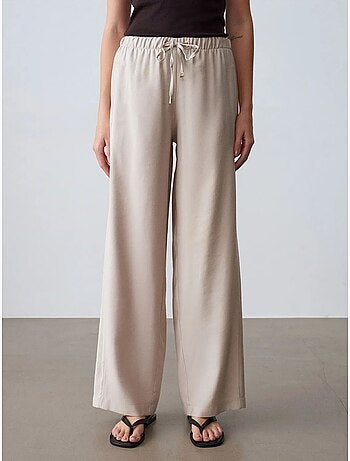 Pantalones de pernera ancha con cintura elástica y cordón ajustable dilvin