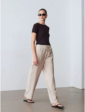 Pantalones de pernera ancha con cintura elástica y cordón ajustable dilvin