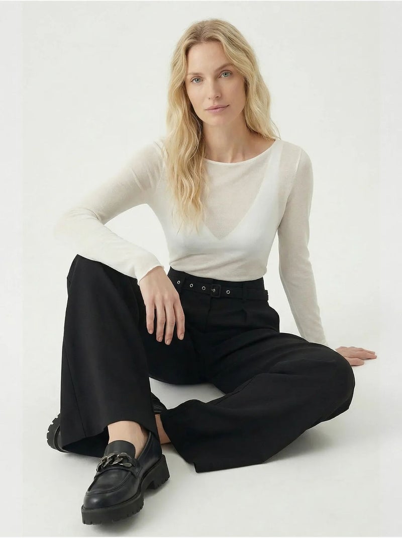 Pantalones de pernera ancha con pinzas y cinturón istanbul Negro - Kiabi