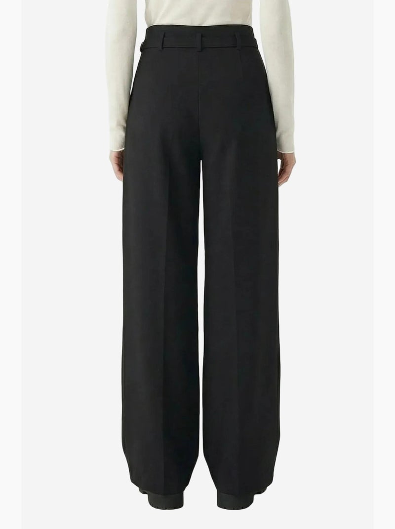 Pantalones de pernera ancha con pinzas y cinturón istanbul Negro - Kiabi