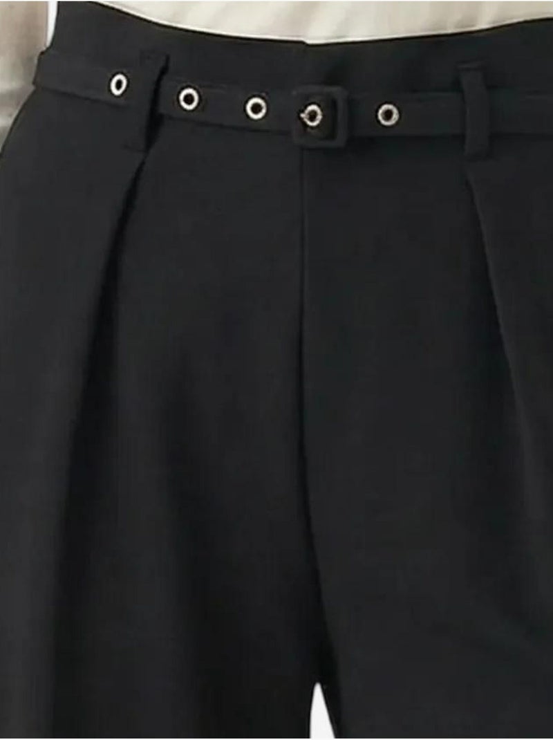 Pantalones de pernera ancha con pinzas y cinturón istanbul Negro - Kiabi