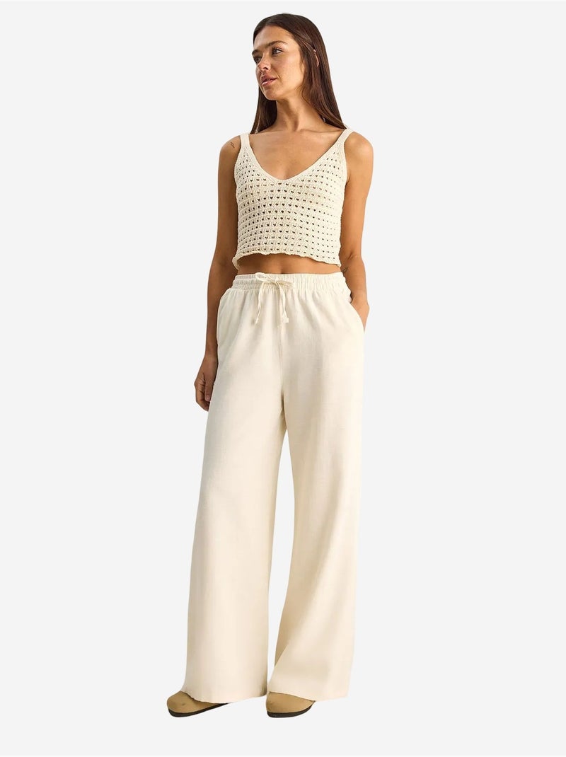 Pantalones de pernera ancha de algodón con cordón en la cintura lucci Crema - Kiabi