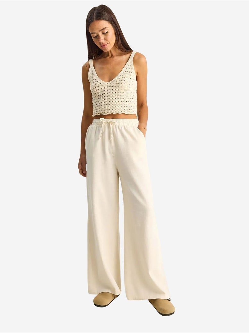 Pantalones de pernera ancha de algodón con cordón en la cintura lucci Crema - Kiabi