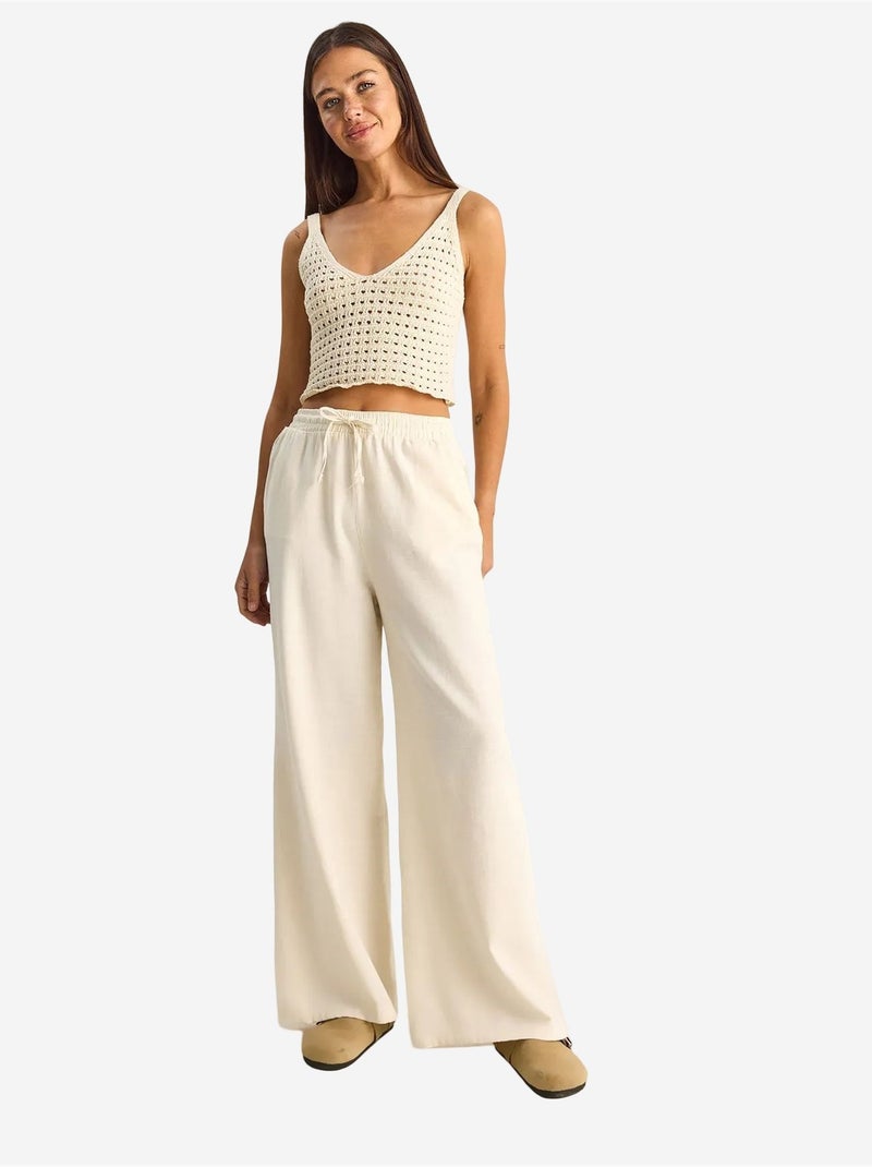 Pantalones de pernera ancha de algodón con cordón en la cintura lucci Crema - Kiabi