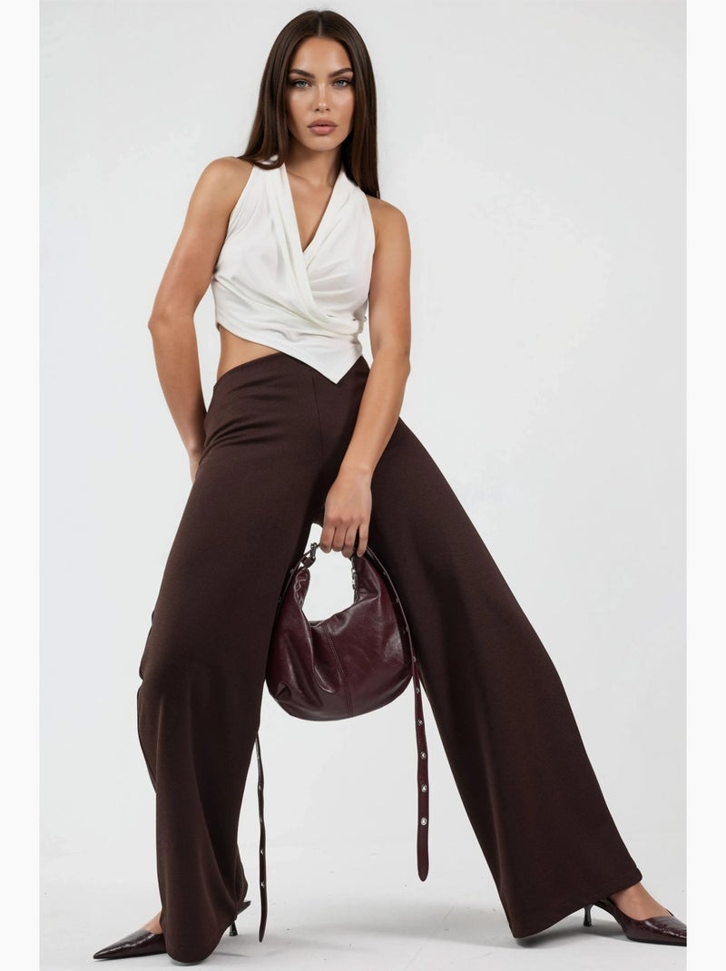 Pantalones de pernera ancha de talle alto busem Marrón - Kiabi