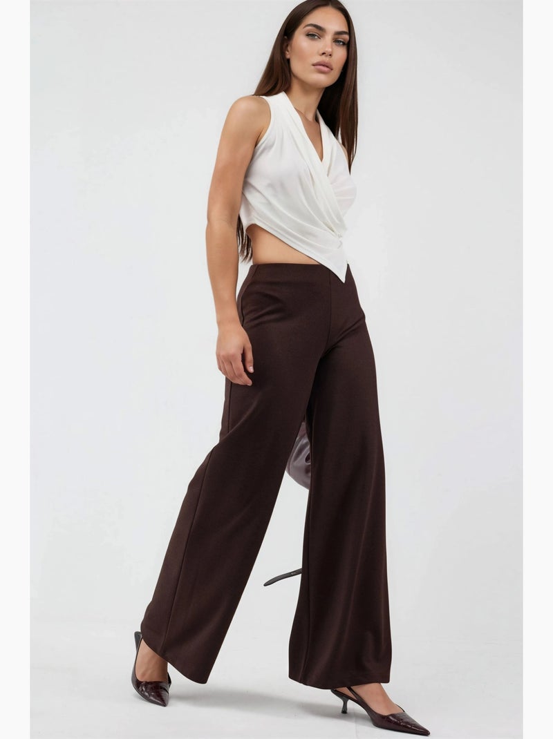 Pantalones de pernera ancha de talle alto busem Marrón - Kiabi