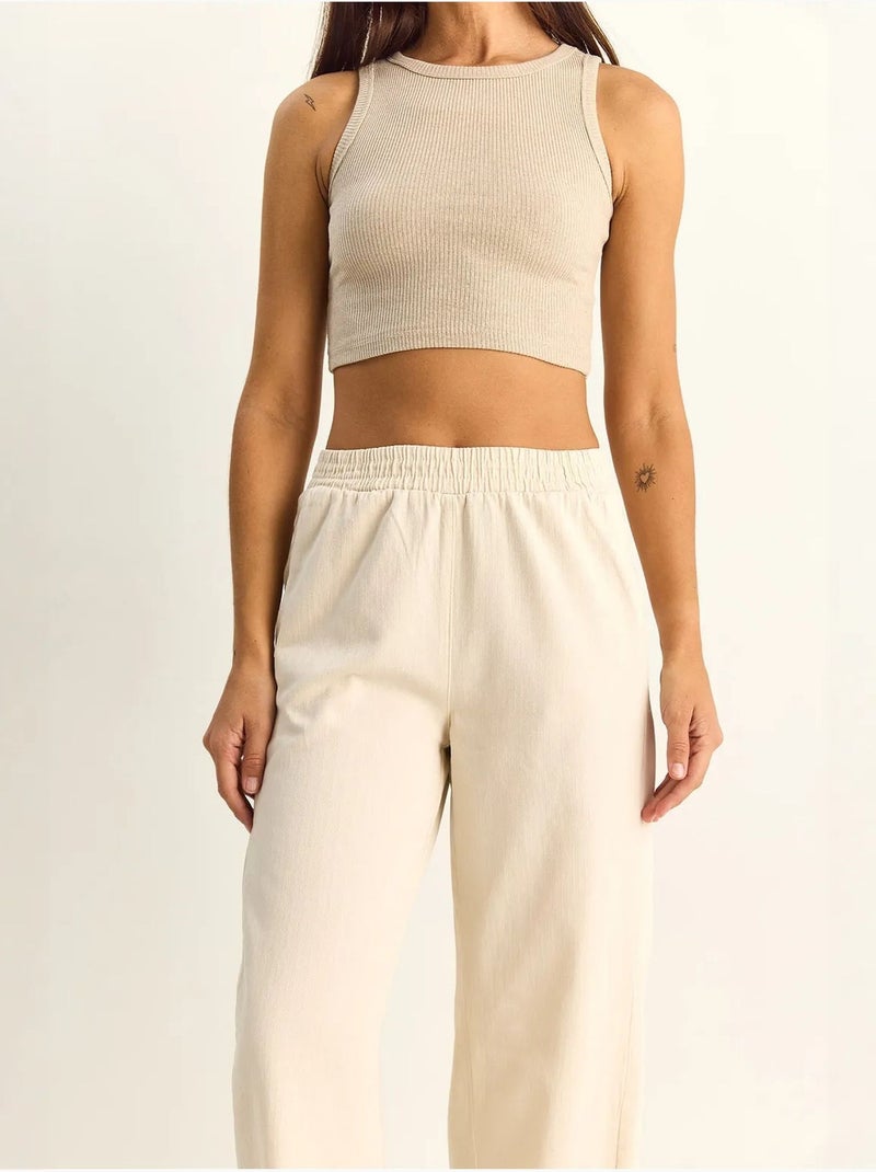 Pantalones de pernera recta con cintura elástica y bolsillos lucci Crema - Kiabi