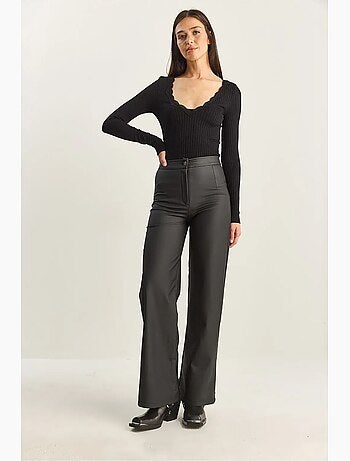 Pantalones de piel sintética con cintura alta y pierna ancha lucci