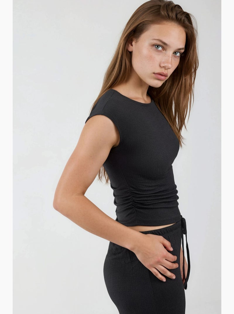 Pantalones de pierna ancha con cintura de cordón busem Negro - Kiabi