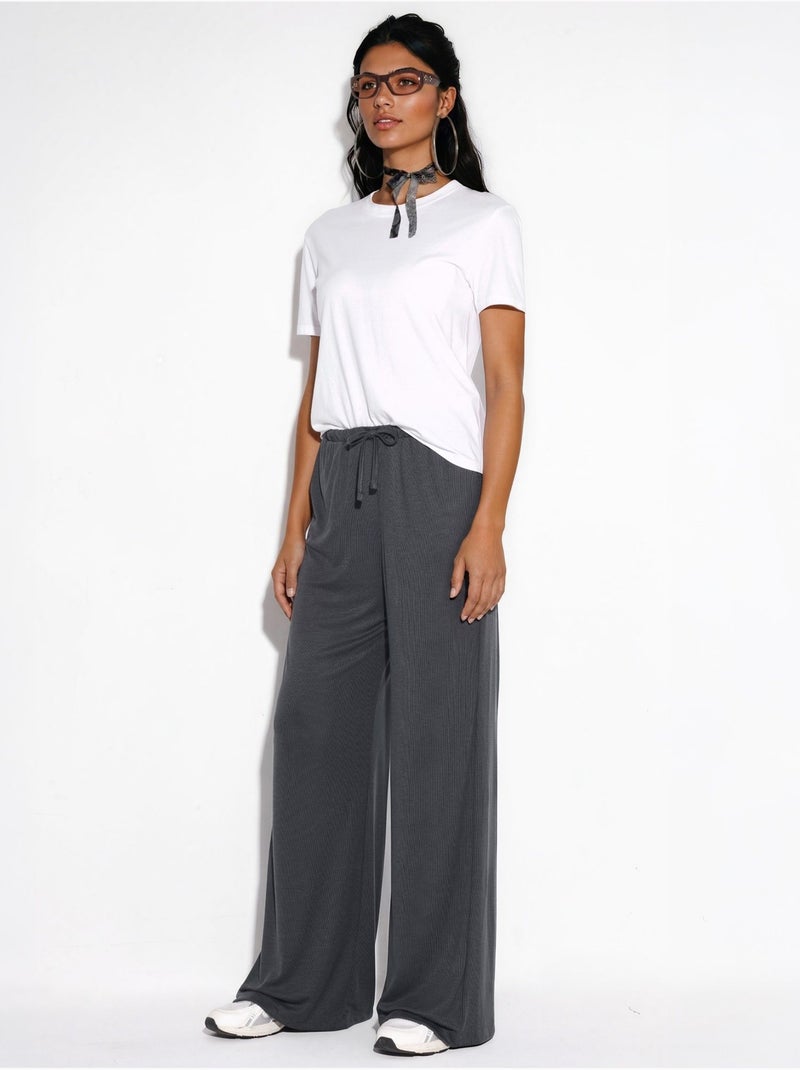 Pantalones de pierna ancha con cordón busem Gris negro - Kiabi