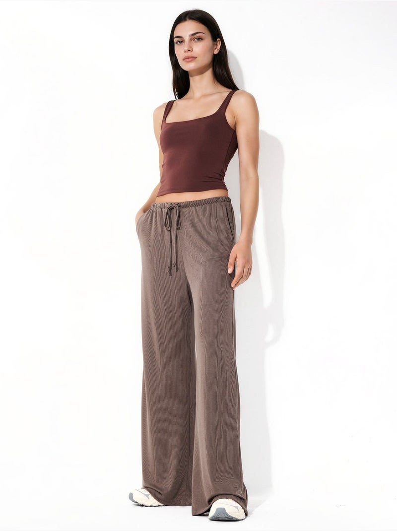 Pantalones de pierna ancha con cordón busem Taupe - Kiabi