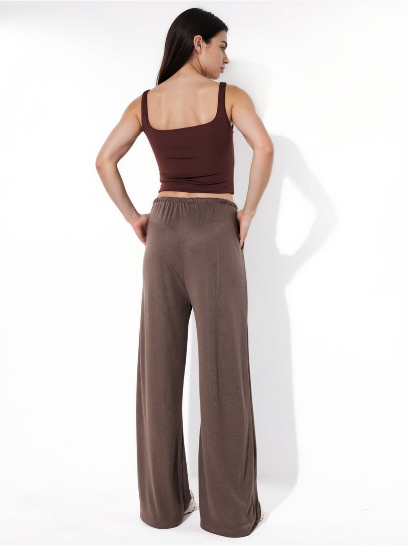 Pantalones de pierna ancha con cordón busem Taupe - Kiabi
