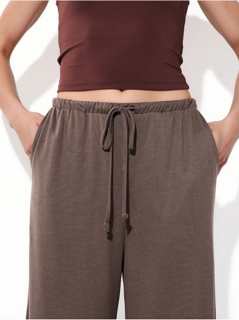 Pantalones de pierna ancha con cordón busem Taupe - Kiabi
