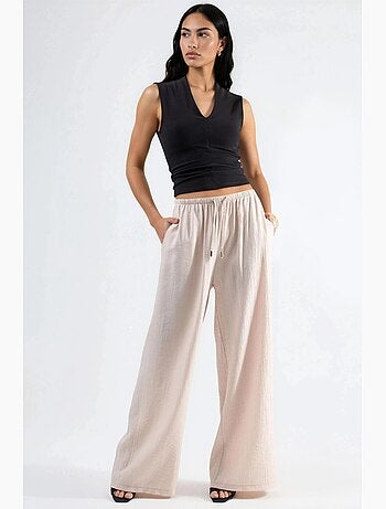Pantalones de pierna ancha con cordón y bolsillos busem
