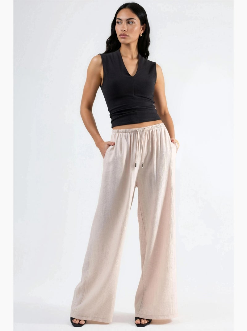 Pantalones de pierna ancha con cordón y bolsillos busem Beige arcilla - Kiabi