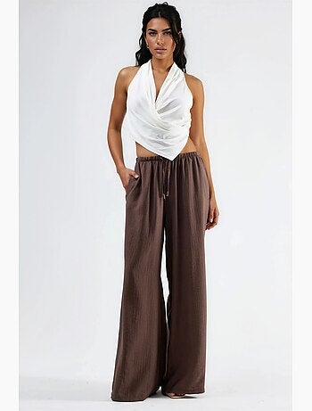 Pantalones de pierna ancha con cordón y bolsillos busem