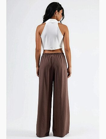 Pantalones de pierna ancha con cordón y bolsillos busem