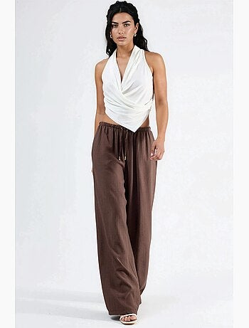 Pantalones de pierna ancha con cordón y bolsillos busem
