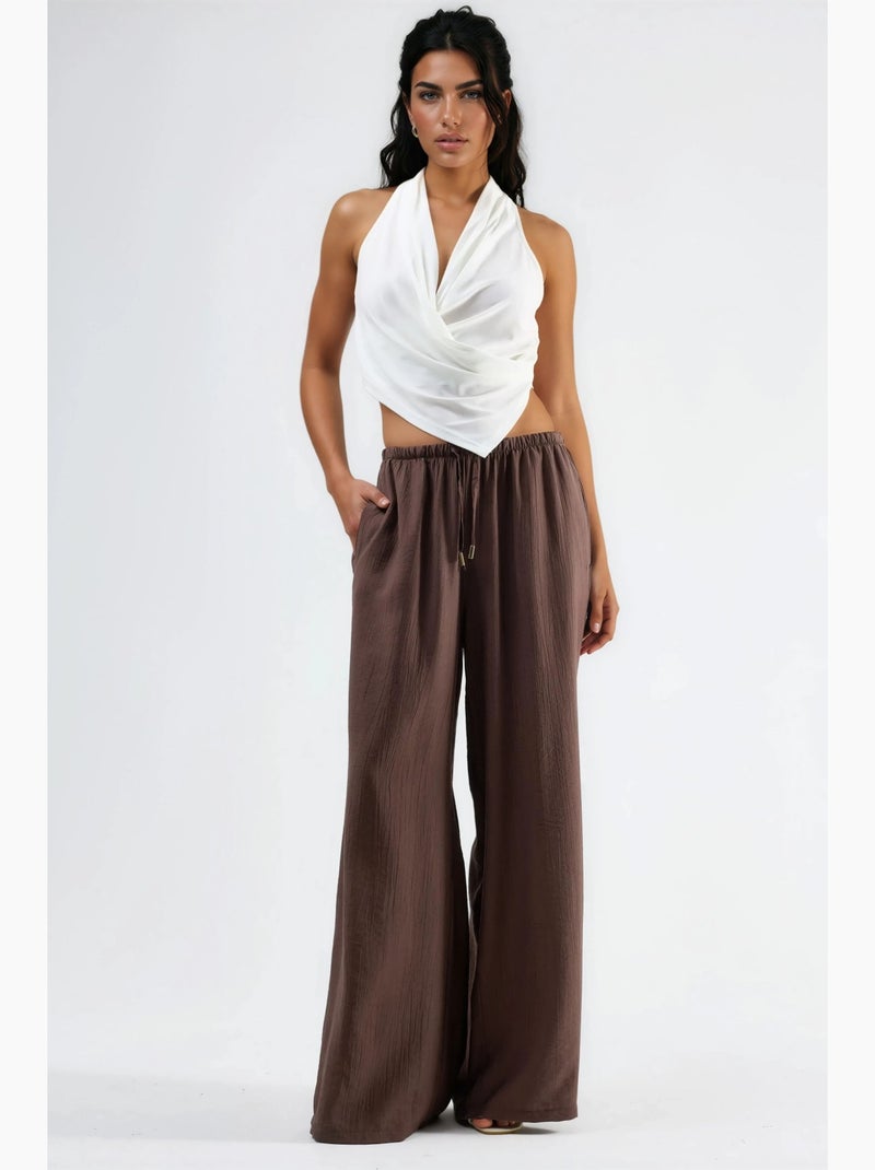Pantalones de pierna ancha con cordón y bolsillos busem Marrón - Kiabi