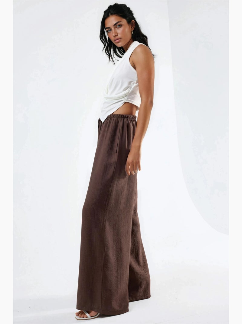 Pantalones de pierna ancha con cordón y bolsillos busem Marrón - Kiabi