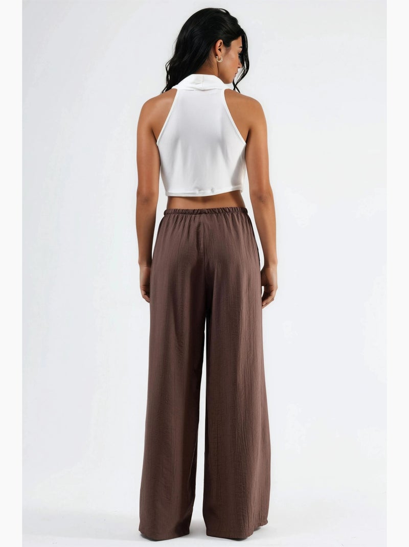 Pantalones de pierna ancha con cordón y bolsillos busem Marrón - Kiabi