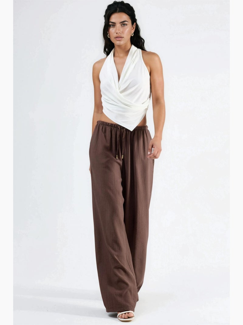Pantalones de pierna ancha con cordón y bolsillos busem Marrón - Kiabi