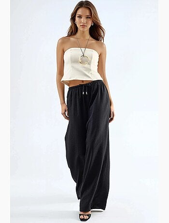 Pantalones de pierna ancha con cordón y bolsillos busem