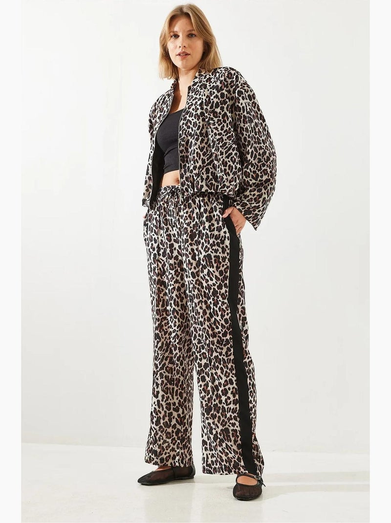 Pantalones de pierna ancha con estampado de leopardo y cintura alta lucci Beige natural - Kiabi