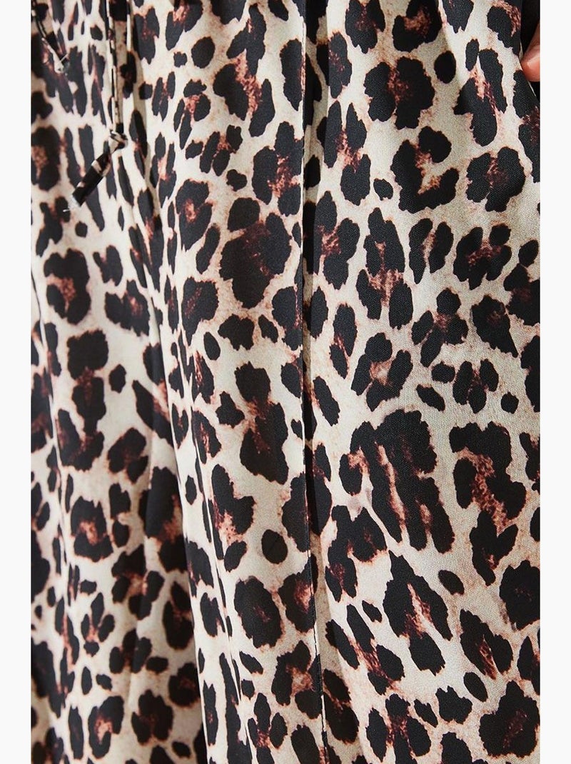 Pantalones de pierna ancha con estampado de leopardo y cintura alta lucci Beige natural - Kiabi