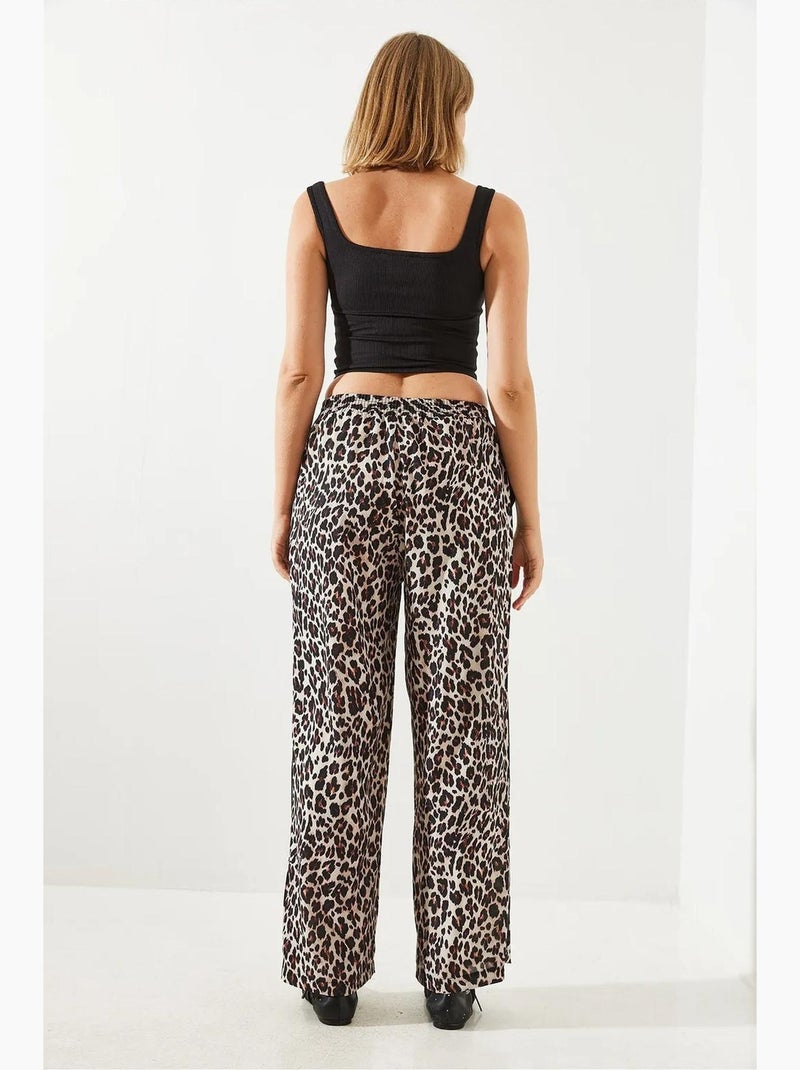 Pantalones de pierna ancha con estampado de leopardo y cintura alta lucci Beige natural - Kiabi