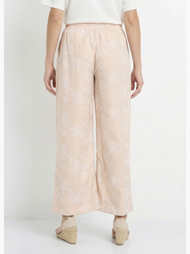 Pantalones de pierna ancha con estampados florales. - Afibel Beige - Kiabi