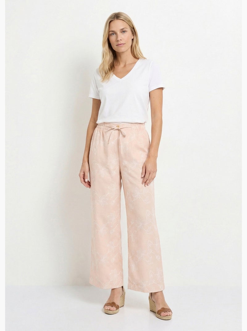 Pantalones de pierna ancha con estampados florales. - Afibel Beige - Kiabi