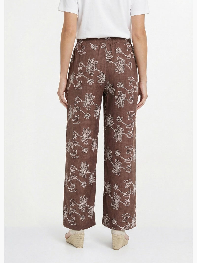 Pantalones de pierna ancha con estampados florales. - Afibel Marrón chocolate - Kiabi