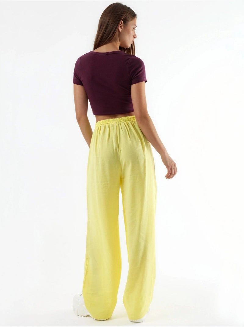 Pantalones de pierna ancha con pinzas busem Amarillo limón - Kiabi