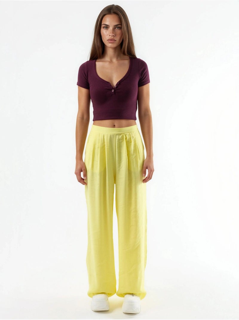 Pantalones de pierna ancha con pinzas busem Amarillo limón - Kiabi