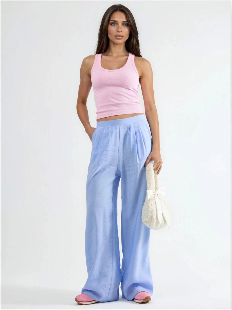 Pantalones de pierna ancha con pinzas busem Azul cielo - Kiabi