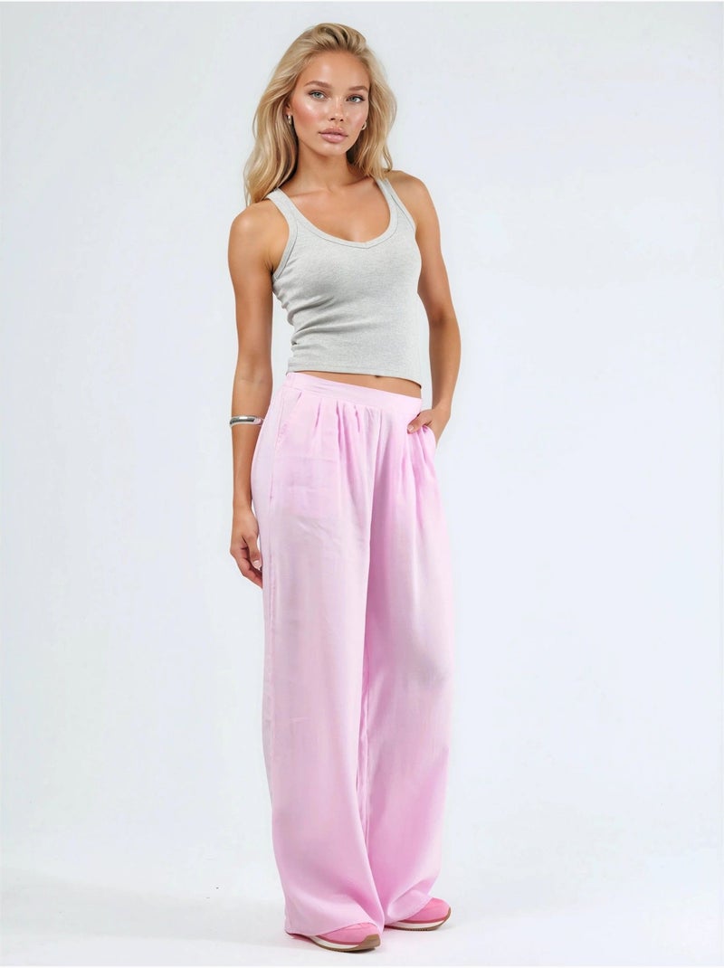 Pantalones de pierna ancha con pinzas busem Rosa pálido - Kiabi