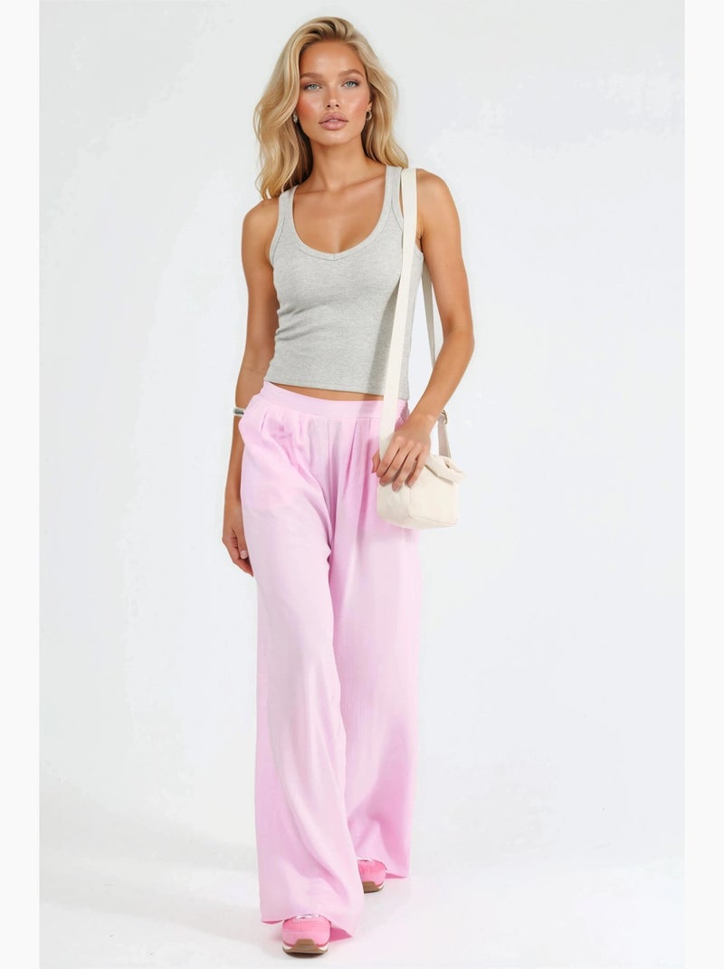 Pantalones de pierna ancha con pinzas busem Rosa pálido - Kiabi