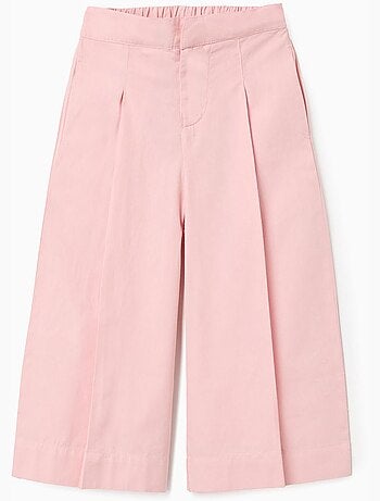 Pantalones de pierna ancha de popelín con pliegues delanteros