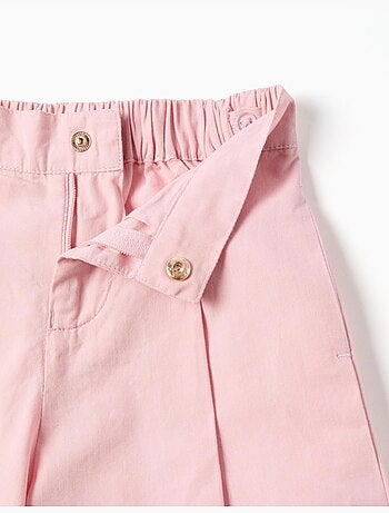 Pantalones de pierna ancha de popelín con pliegues delanteros