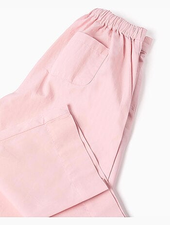 Pantalones de pierna ancha de popelín con pliegues delanteros