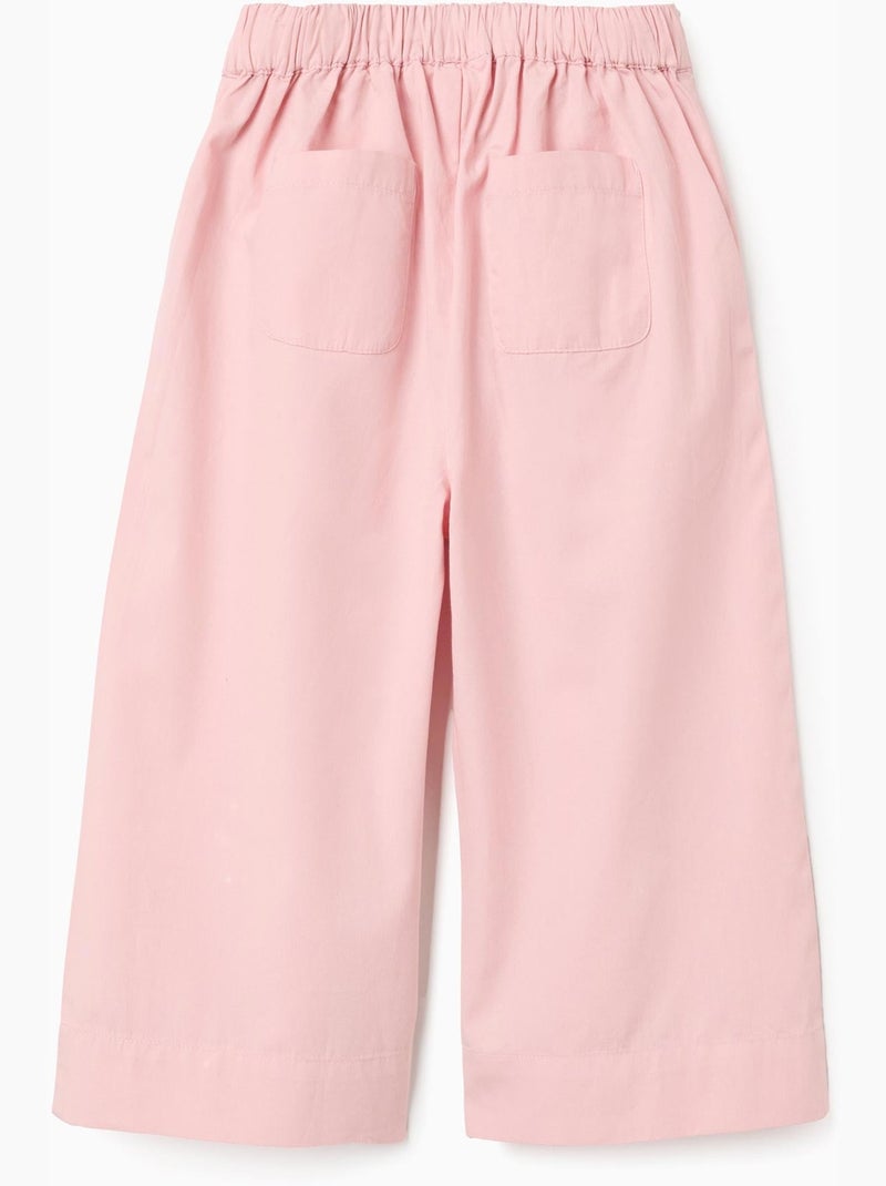 Pantalones de pierna ancha de popelín con pliegues delanteros Rosa claro - Kiabi
