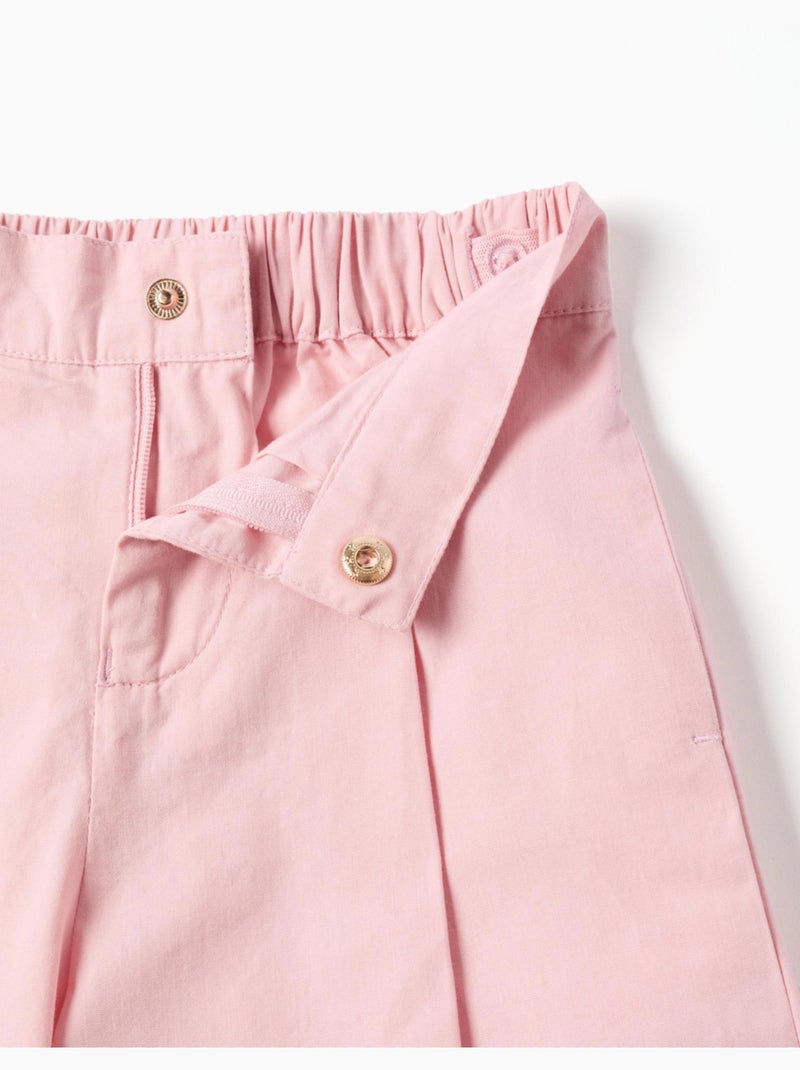 Pantalones de pierna ancha de popelín con pliegues delanteros Rosa claro - Kiabi