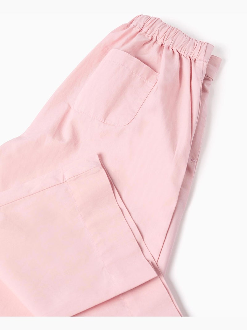 Pantalones de pierna ancha de popelín con pliegues delanteros Rosa claro - Kiabi
